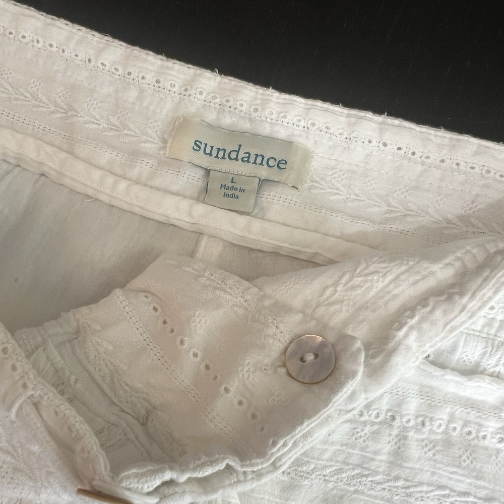 Sundance Gigi Wide Leg Pants Size L White Eyelet Drawstring Lined Cotton *READ* - Picture 8 of 14